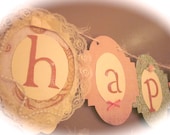 Happy first 1st Birthday Banner girl birthday party sign decorations shabby chic vintage style
