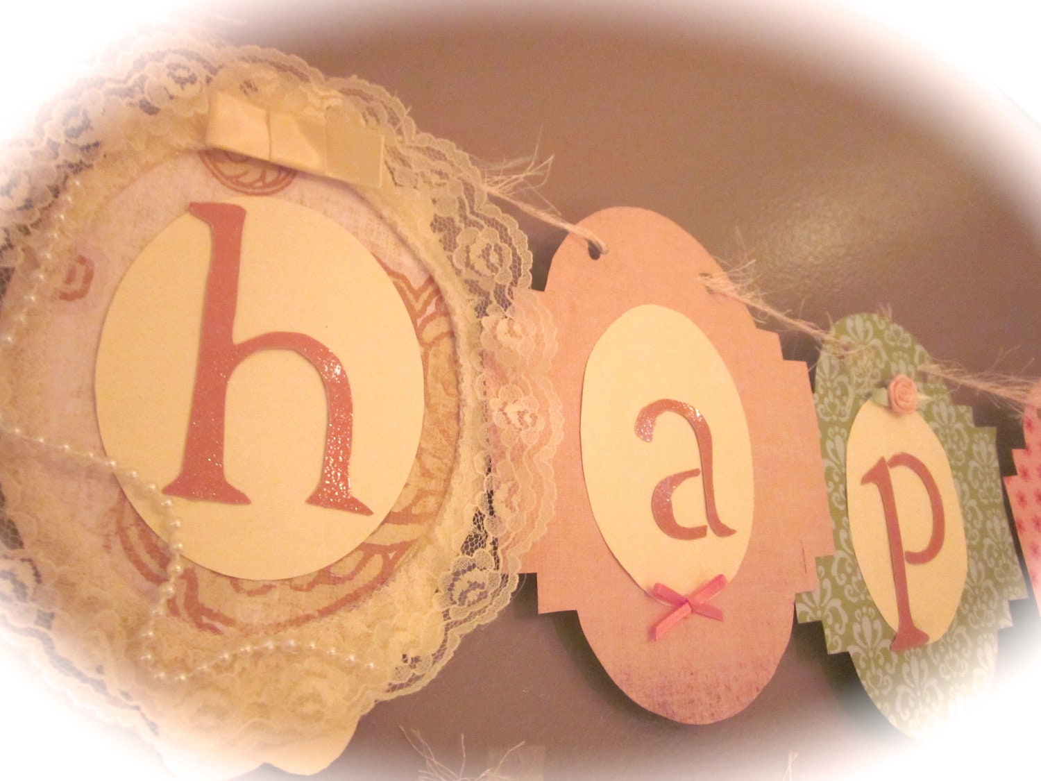Happy first 1st Birthday Banner girl birthday party sign decorations shabby chic vintage style