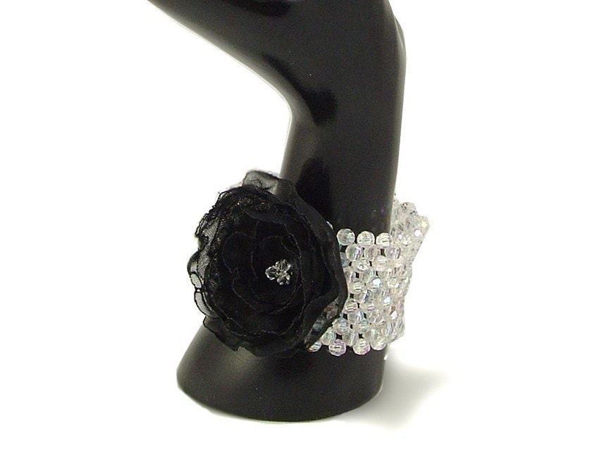Black Flower Fabric Bracelet, Unique Jewelry