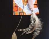Handmade "Everything Feathers" Brown/Pink Feather Earrings w/ Gold Tone Metal Feather Earring