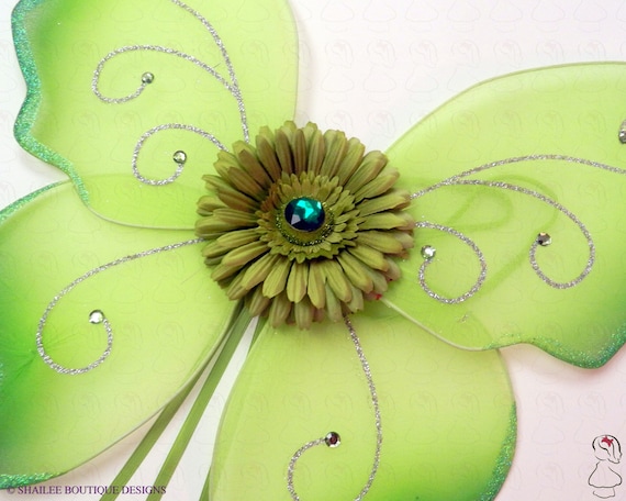 Green Fairy Wings Match Your Tutu Embellished With Ribbons and Flower  GFW100 ON SALE