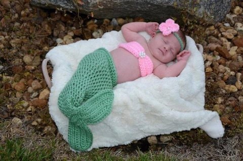 Handmade Crochet Baby Newborn Mermaid Photoprop FREE shipping Made To Order