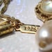 Vintage Jewelry Necklace 1928 Signed Cabochon and drop Pearl Gold Tone Bar Link 18 inch Chain