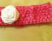 Baby Girl White Fabric Flower Crochet Headband