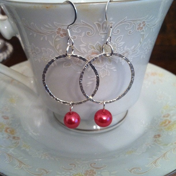 Cecelia Earrings with hot pink pearls