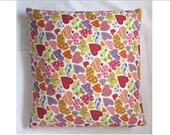 14 x 14" pillow cover with hearts. love pillow. decorative bedroom throw pillow. red and pink.