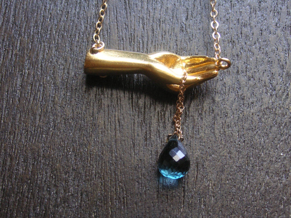 Hand Necklace, 14K gold Plate Jewelry, London Blue topaz, Handmade by OKUDAdesign  on Etsy
