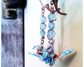 Origami Crane earrings with semi precious stone beads and turquoise Koi Japanese Yuzen Washi handmade paper