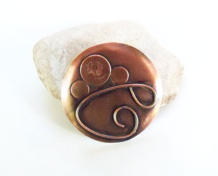 Copper brooch, large free form