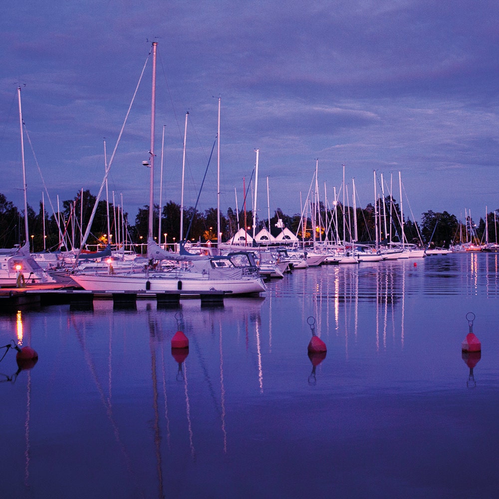 Marina at Night Greetings Card 6x6"