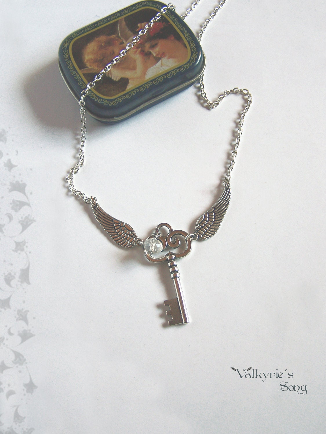 Winged Key silver necklace Angel wings necklace Romantic and simple necklace