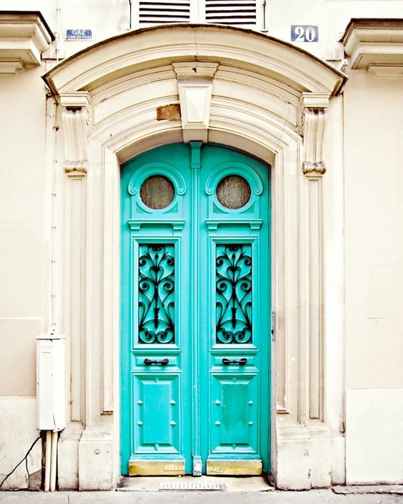 Blue Door in Paris, France - 8x10 Art Photography Print, Travel, French - Turquoise, Color Pop, Neon, Fluo, Bright, Architecture, Parisian