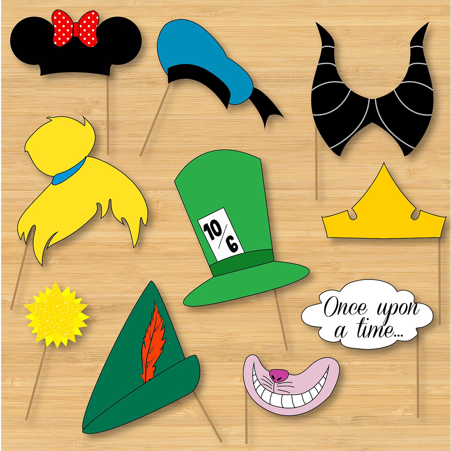 Disney Photo Booth Props - Mickey Mouse, Disney Princess, Pooh, Peter Pan - DIY, Printable, Digital, Photobooth
