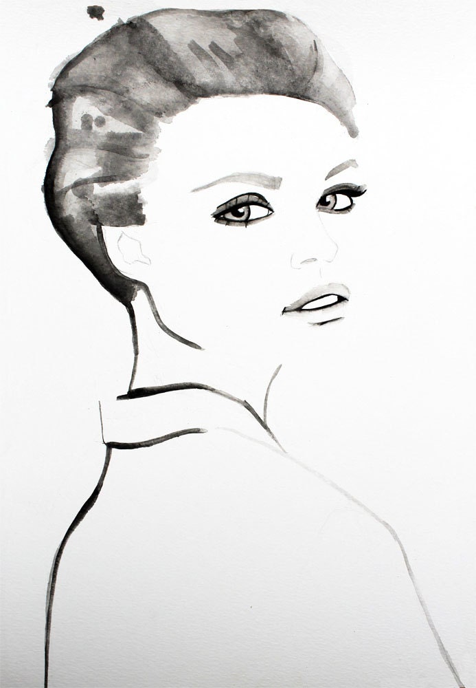 Original Fashion and Beauty Illustration by Helen Simms, simple watercolour portrait painting