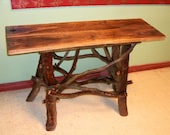Walnut sofa console hall entry Table with shelf Log Cabin Furniture by J. Wade Free Shipping