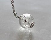 Mini Dandelion Orb Silver Necklace Make A Wish Dandelion Seed Glass Bead Transparent Round Beadwork Flower Botanical Petite Small Version