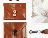 Cosmetics bag, Handbag, Hand bag with Two Pockets Wallet/Pouch/Leather Clutch Handmade-Orange Brown