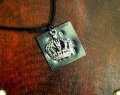 Crown " King Of Infinite Space (-Shakespeare, Hamlet ActII, Sc.II) " Hand Stamped Necklace