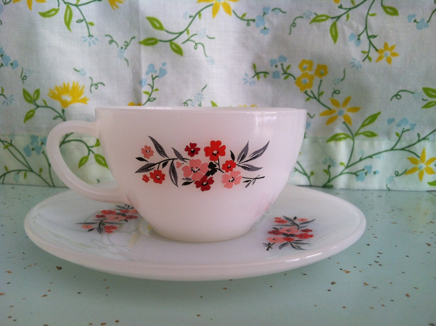 FIre King Primrose Tea Cup and Saucer
