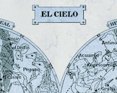 Celestial Map  Constellations of the Northern and Southern Hemisphere  Print Vintage Image