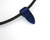 Blue Anodised Aluminium pendent on black plated leather necklace