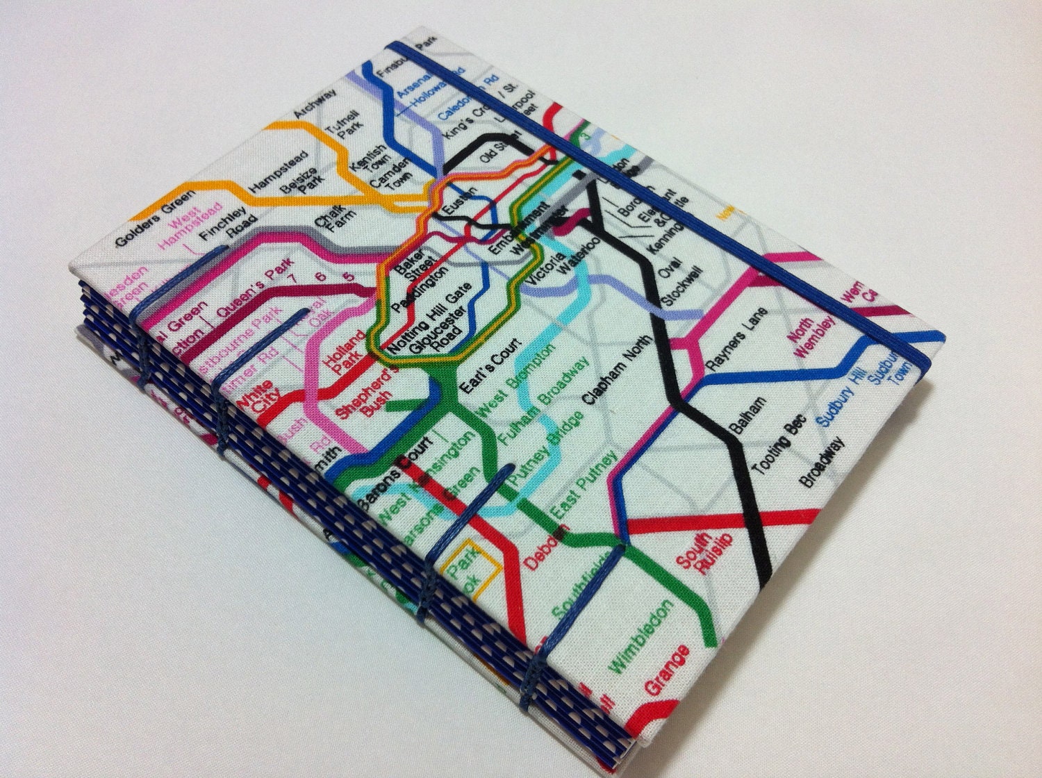 Handmade Fabric Journal Notebook - Coptic Stitched - London Subway
