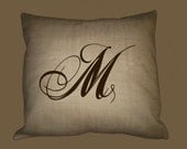 Burlap Pillow Slip, Dual Font Initial Monogram Typography, HANDMADE 16x16 - image in ANY COLOR