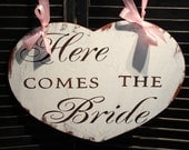 Here Comes the BRIDE Heart Sign/Wedding Sign/Reversable/Just Married/Photo Prop/U Choose Colors/Great Shower Gift/brown