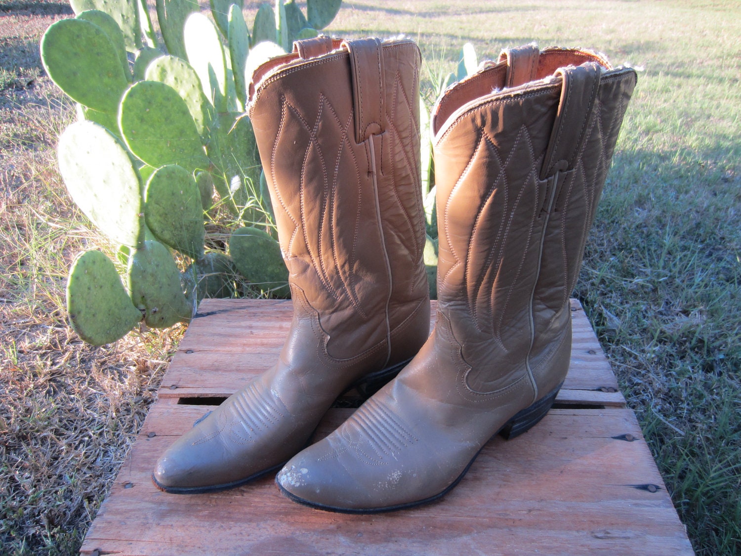 50's Justin Cowgirl Boots, US 6,5 EUR 37 UK 4 // Vintage Tan Leather Cowboy Boots // Western Boots