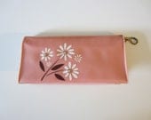 50s Pink Floral Amity Plastic Billfold w/ Rhinestones and Pencils // Vintage Wallet