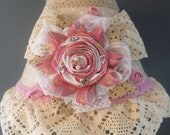 LAMPSHADE - Beige pink Victorian polka dot Lampshade-Shabby Chic French Lamp-Vintage Lace Bow Rose lighting - handcrafted by HomeChiqueHome