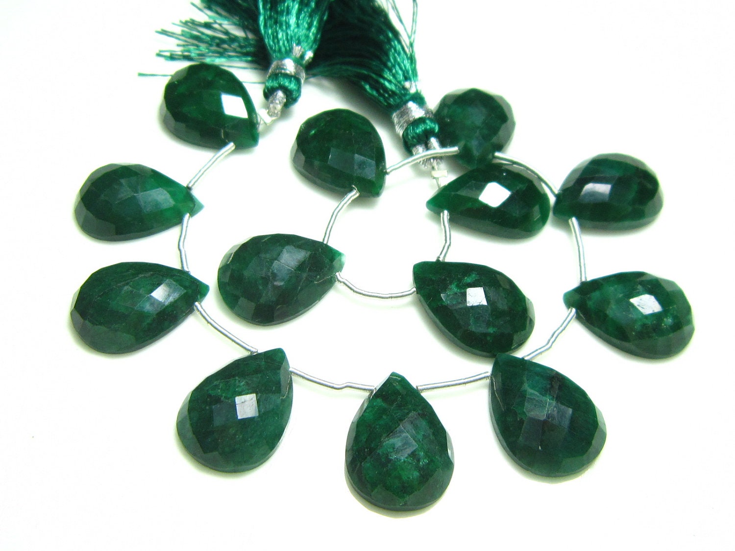 Emerald Berly Faceted Pear Briolette -8" Strand -Stones measure- 18x13mm