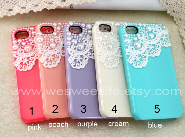Vintage Lace with Pearl iPhone 4 case, iPhone 4s case, iPhone case, iphone cover ,iphone 4 cover, 5 Colors For Choice