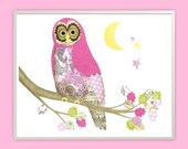 Baby Girl Wall Art,  Childrens Nursery Decor,  Kids Nursery Print, Pink Owl 8 x 10 collage print pink paisley
