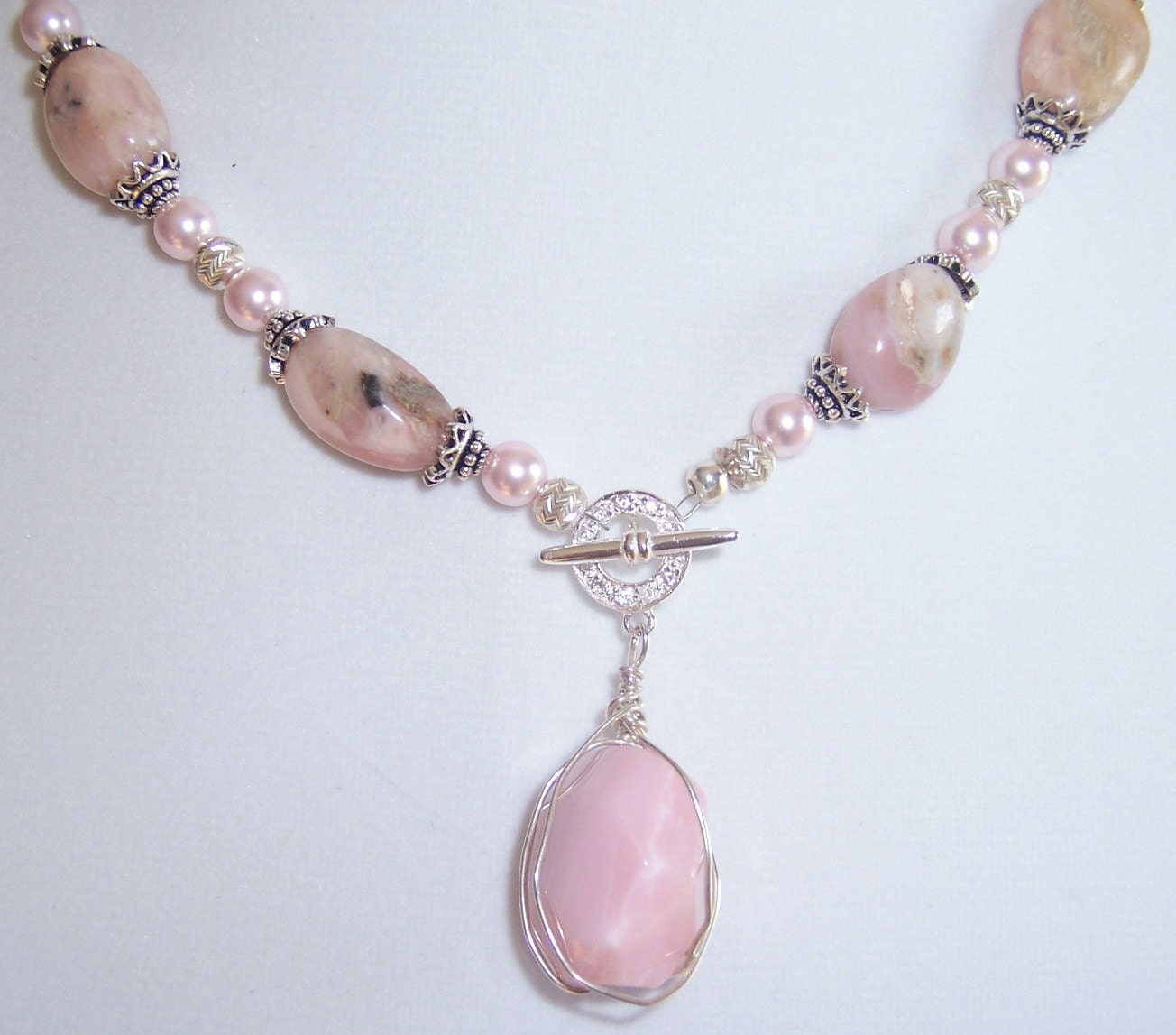 Opal Necklaces on Pink Peruvial Opal Necklace Wire Wrapped Pendant  Opal Necklace