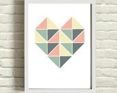 Geometric Triangle Heart Multi Color Art Print 8 x 10