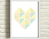 Pastel Geometric Triangle Heart Multi Color Art Print 8 x 10