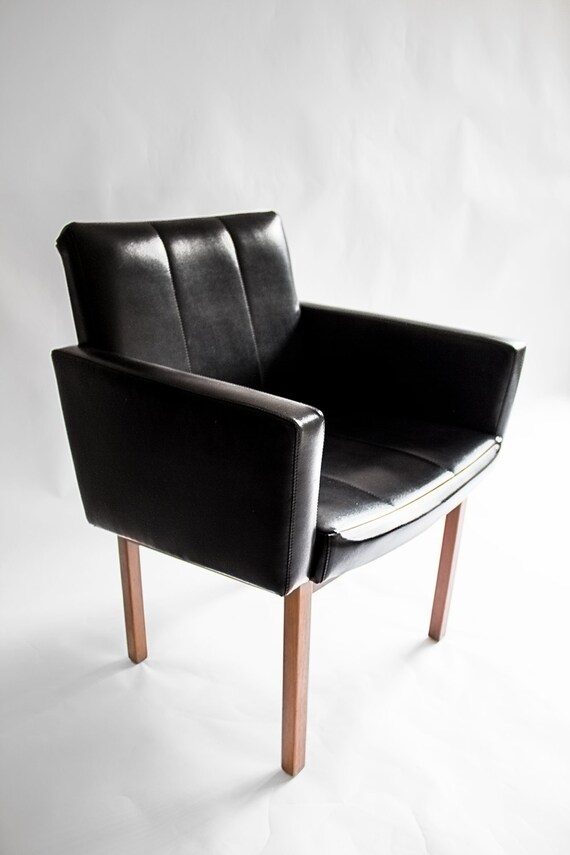 Mid Century Lounge Chair - Modern, Danish, Retro, Side, Armchair, Industrial, Black, Leather, Wood