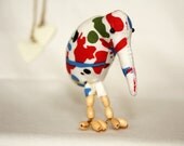Abstract paint red blue and white soft sculpture bird cake topper, home decor, kiwi bird, New Zealand souvenir