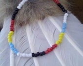 Turquoise, Red, Yellow, Black and White Native American Inspired beaded Anklet , Handmade.