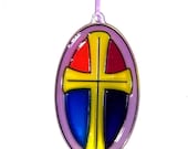 ORNAMENT - Cross-Stained Glass Look - Acrylic - Red - Yellow-Blue-Purple-Lilac Handpainted Home Decor