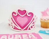 Princess Fondant Crown Cake Topper 1 qty 4 inch, 12 qty Crown fondant cupcake toppers, and 1 qty name sign for a princess party