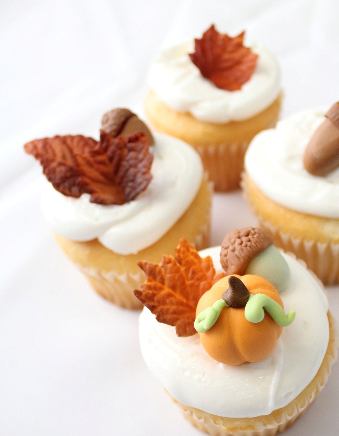 Fall Leaves, Pumpkins, and Acorns - qty 24- Fondant fall decoration great for cupcakes, birthday partys, wedding cake