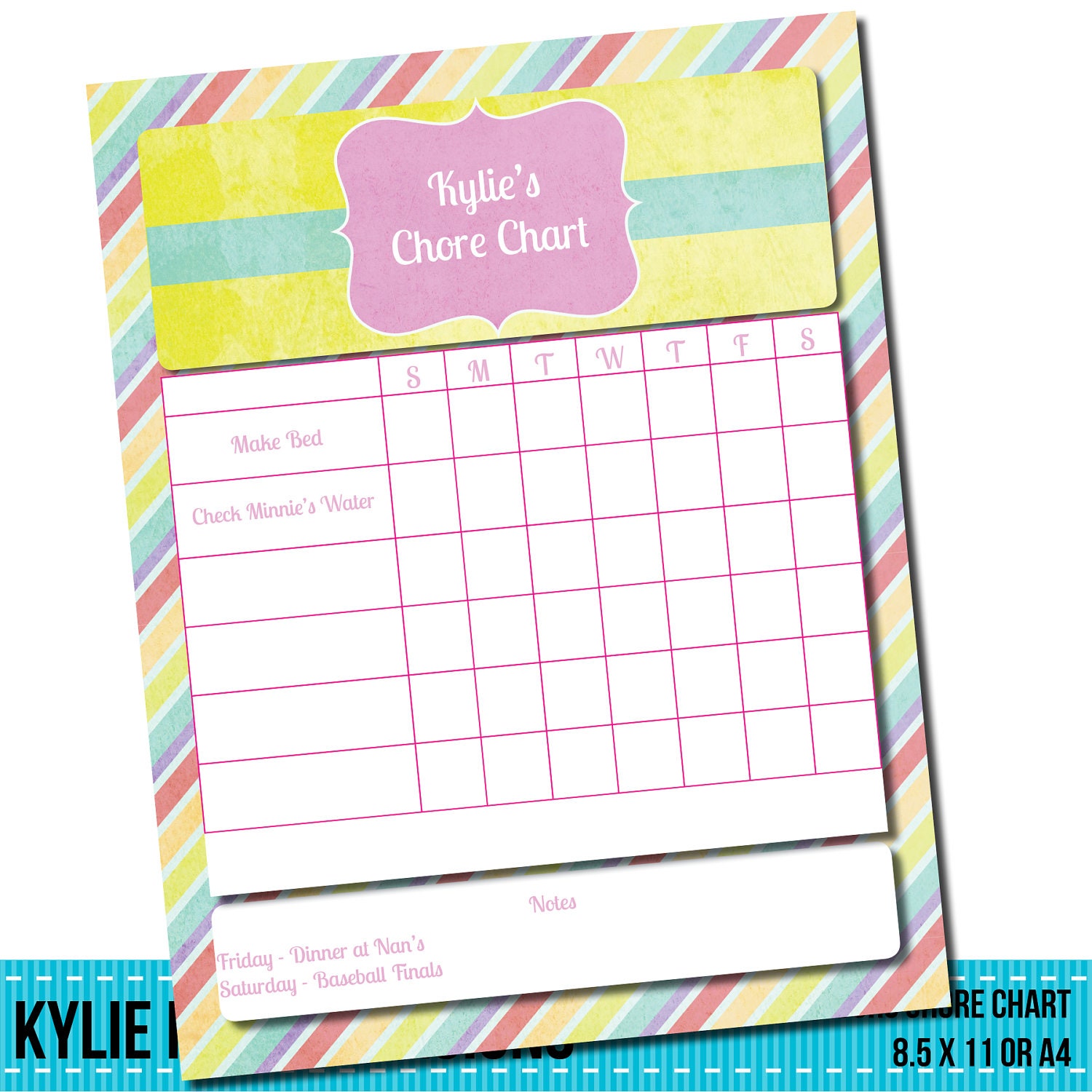 Weekly Chore Chart - Editable PDF Scrapbooking CU OK  Instant Digital Download & Printable