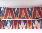 Handmade fold over clutch colorful Ikat fabric