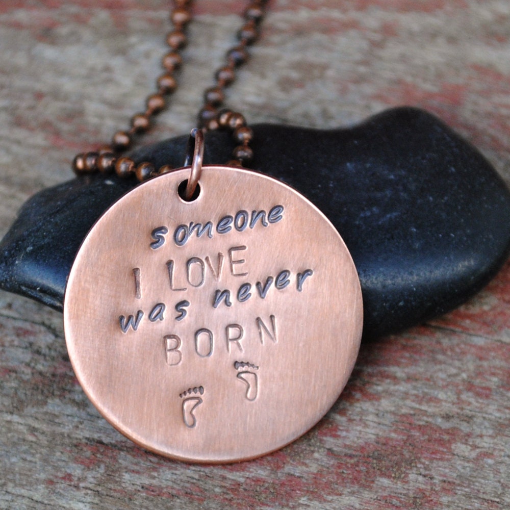 Miscarriage Tribute Pendant Reads "Someone I Love Was Never Born" with Footprints on a Ball Chain Necklace