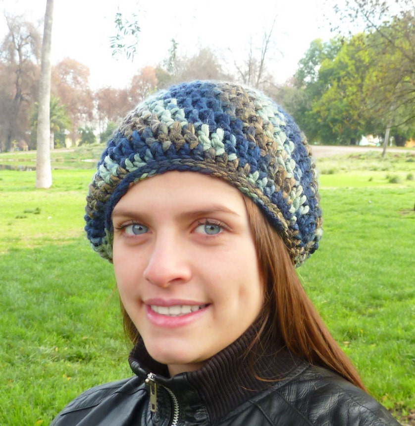 Slouchy beanie hat - DENIM BLEND - chunky - crochet - womens Winter Autumn accessories Wool Woolen
