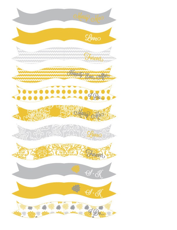 Yellow and Grey Dahlia Printable Cupcake Toppers (Curvy)