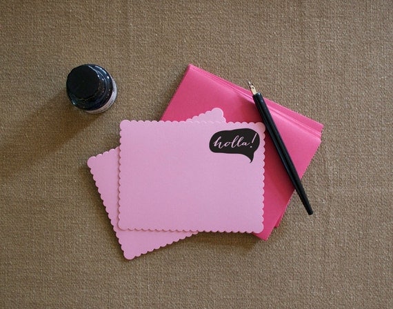 Holla Rubber Stamp with Traditional Wooden Handle, Custom Gift, Fun Saying Il_570xn