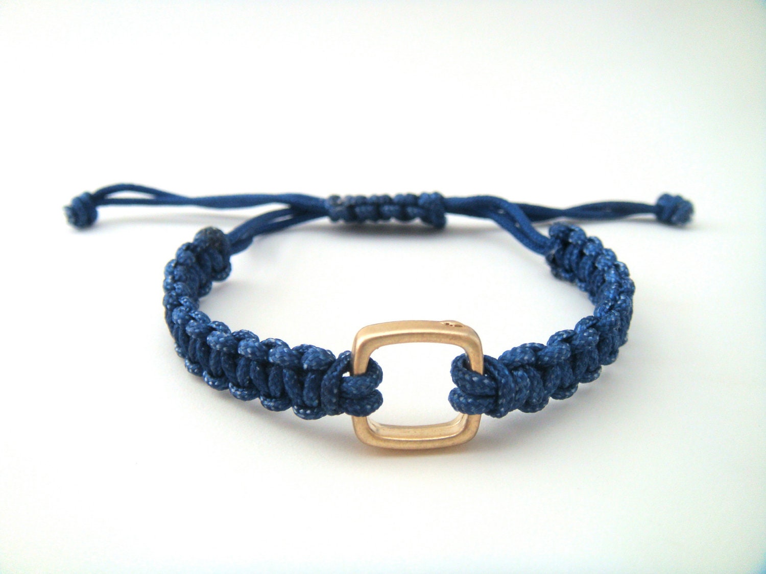 Cobalt Blue Gold Square Macrame Bracelet